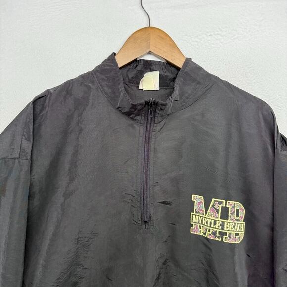 Vintage Surf Style Jacket one Size Black Myrtle Beach 1/4 Quarter Zip Pullover - Picture 2 of 10